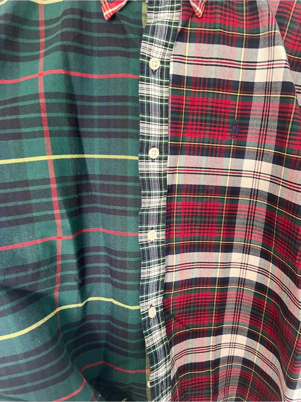 Ralph Lauren Mixed Plaid Button-Down Shirt in Green, Red, White